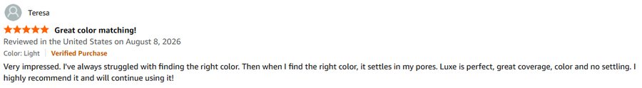 Five-star Amazon review, Verified Purchase: Great color matching